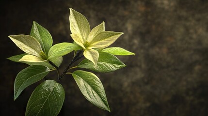 Poster - Close-Up of Green Leaves and a Delicate Flower Bud