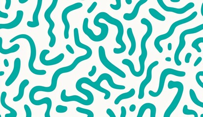 Wall Mural - Teal and white pattern of squiggles 