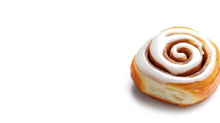 Canvas Print - A cinnamon roll with icing on a white surface against the sky, AI