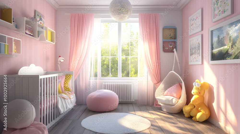 un cuarto o habitacion infantil para niña decorada en color rosa pastel ...