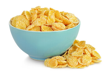 Canvas Print - Cornflakes in ceramic bowl isolated on white background.