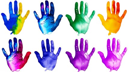 Sticker - Colorful Hand Prints Isolated on White Background.