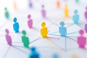 A digital network with colorful figures of people connected by lines, representing the idea that social media platforms can connect us to new friends and business models