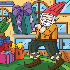 Poster - Gnome with Present Colored Cartoon Illustration