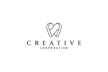 Canvas Print - Abstract Tooth logo in minimalist line art design style