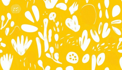 Wall Mural - Yellow and white pattern, thick lines, simple shapes, organic shapes, cute patterns. 