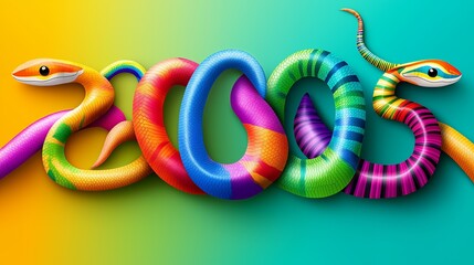 Sticker - Colorful snakes forming the number 2023.