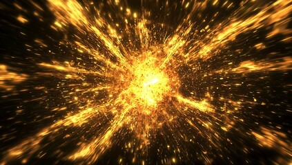 a radiant golden light explosion with a motion blur effect on a dark...