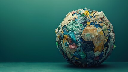 World Made of Plastic Waste and Garbage on green background