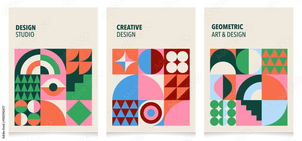 Abstract Bauhaus Book Cover Design Collection. Geometric style cover ...