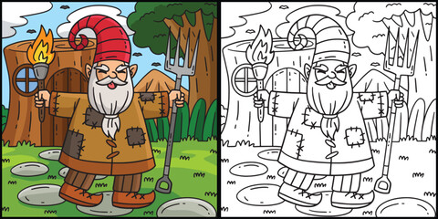 Poster - Gnome with a Torch and Pitch Fork Illustration