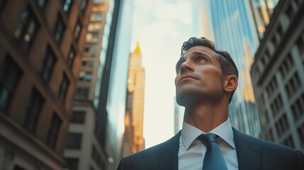 Sticker - Businessman Looking Up in Urban Setting