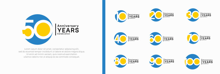 Wall Mural - anniversary logotype set. vector design blue and yellow color can be use for celebration moment