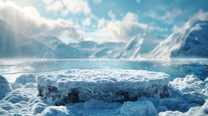 Canvas Print - Winter Wonderland with Snowy Rock Platform