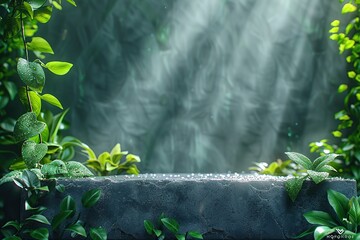 Poster - Stone Platform in a Misty Forest