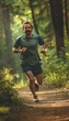 © spyrakot - Morning Forest Run: Man Jogging on Trail Promoting Health, Fitness, and Natural Wellbeing