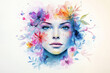 © Jackpot - abstract style watercolor painting, woman face isolated on white background, generative ai