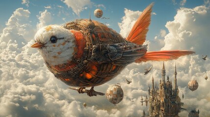 Sticker - Steampunk Bird Airship Fantasy Art