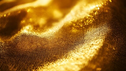 Details of a golden fabric texture can be seen in this close-up