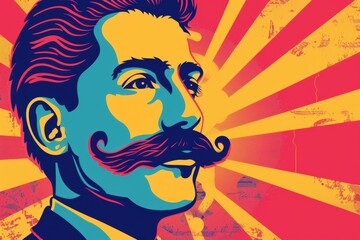 Retro Style Banner Ad Featuring a Man with an Oversized Mustache for a Mustache-Themed Event