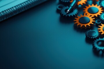 Poster - Mechanical gears on a dark surface