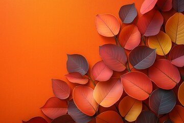 Poster - Autumn Leaves on Orange Background.