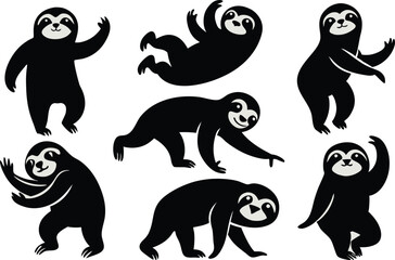 Wall Mural - Cartoon vector black sloths silhouette clipart