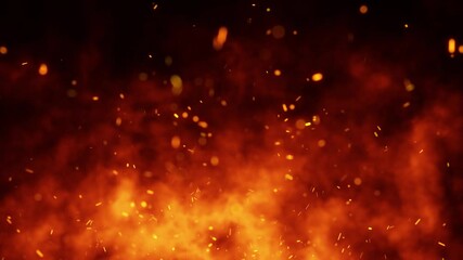 Wall Mural - artistic blurred fire flames with flying sparks animation. seamless looping copy space background.