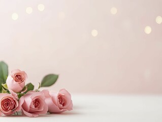 Sticker - Delicate Pink Roses Elegantly Arranged on a Pristine White Table, Capturing the Beauty of Nature and Simplicity in a Soft, Romantic Setting