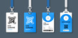 © Cali6ro - Vector id card template with clasp and lanyard. Blue and white color mock up set. Modern colorful icon collection. Employee ID. Simple realistic design. Cute cartoon style. Vector 10 eps.