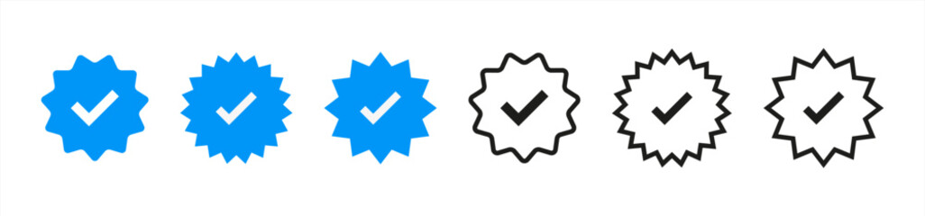 Poster - blue verified badge icon, official profile account sign vector 10 eps.