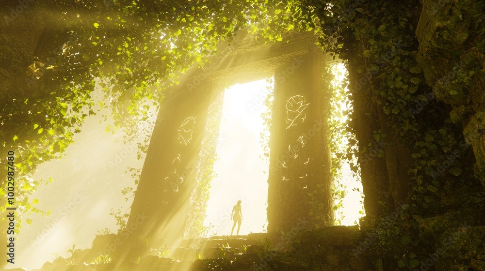 Stock-Illustration „Brave Explorer Uncovering Enigmatic Ancient Ruin ...