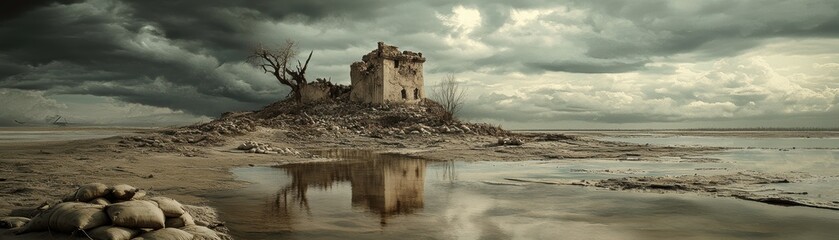 Flood-Damaged Island with Crumbling Structure