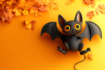 Canvas Print - Cute 3d cartoon of halloween bat on background.