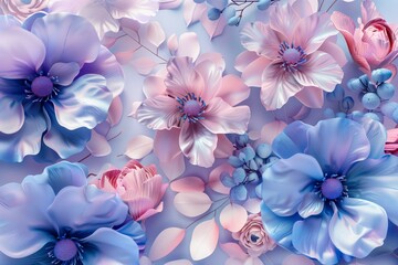 A colorful flower arrangement with blue and pink flowers