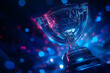 © john - Champion trophy with futuristic technology. Blue neon background.
