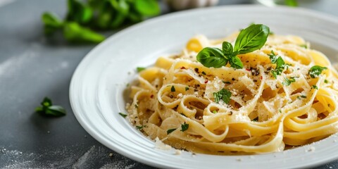 Beautifully Plated Italian Pasta Dish with Fresh Herbs and Parmesan