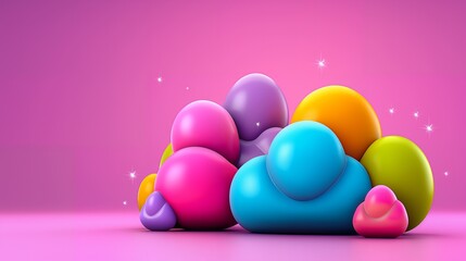 Canvas Print - Colorful 3D spheres on pink background with sparkle effect.