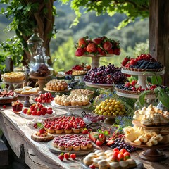 Poster - Delicious Outdoor Dessert Buffet with Fresh Fruits and Pastries