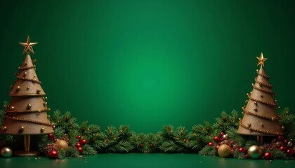 New Year's tree decorations on a green  background. Ai generated , ai