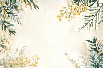 Wall Mural - Elegant Watercolor Botanical Frame with Greenery and Yellow Berry Elements for Card or Poster Design