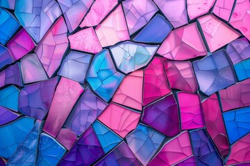 Poster - A colorful stained glass window with blue and pink pieces