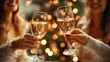 © Рудой Максим - Celebrating the holiday season with friends while enjoying sparkling drinks in front of a beautifully decorated Christmas tree