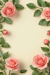 Poster - Delicate pink roses arranged elegantly around a soft beige background for a charming display