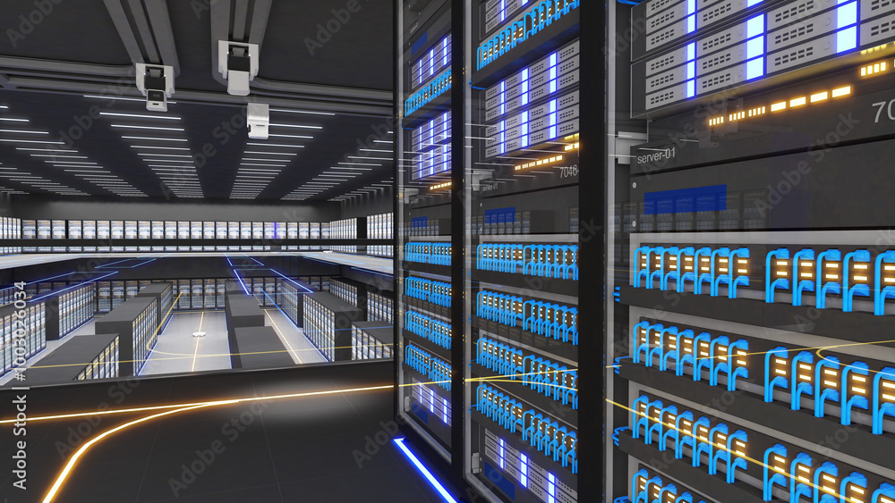 Ilustración de Stock Shot of Data Center With Multiple Rows of Fully ...