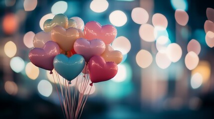 Poster - Heart-shaped balloons in soft colors create a festive atmosphere for a celebration