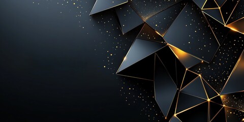 Elegant geometric black background featuring golden polygonal patterns and glowing points