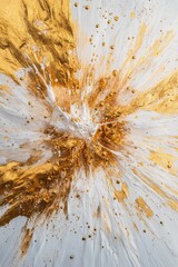 Wall Mural - Vibrant explosion of gold and white paint creating an abstract art piece in a studio setting