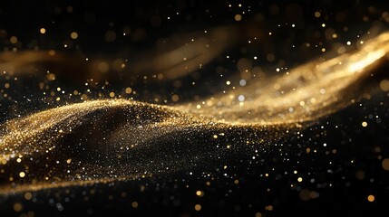 shimmering gold particles swirl in inky blackness digital artwork of luxury abstract background with glittering dust and light streaks on reflective surface