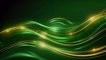 Wall Mural - Dark green background with elegant gold circles softly expanding, as wavy green light pulses. The abstract motion feeling of prestige and high quality, 4k Luxury Background Video